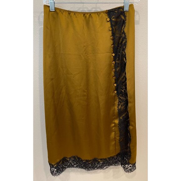 Victoria's Secret Midi Slip Skirt Small Bronze Gold Satin Lace Y2K - Picture 5 of 10